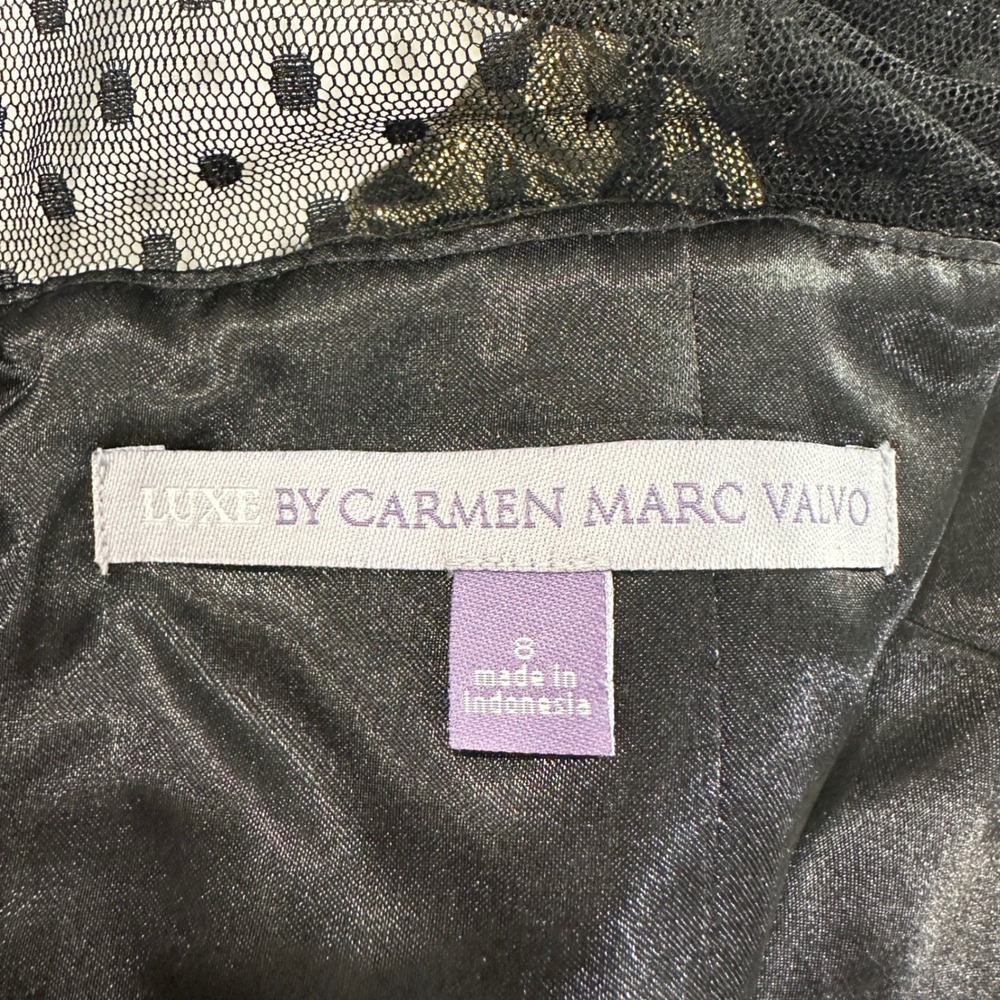 Luxe by Carmen Marc Valvo Dress 8 Gold Black Floral Metallic Brocade Cocktail - Picture 6 of 9